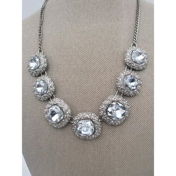 Beautiful Necklace Crystal Large Stone Open Back Crystal Silver Large Chunky - Picture 5 of 9